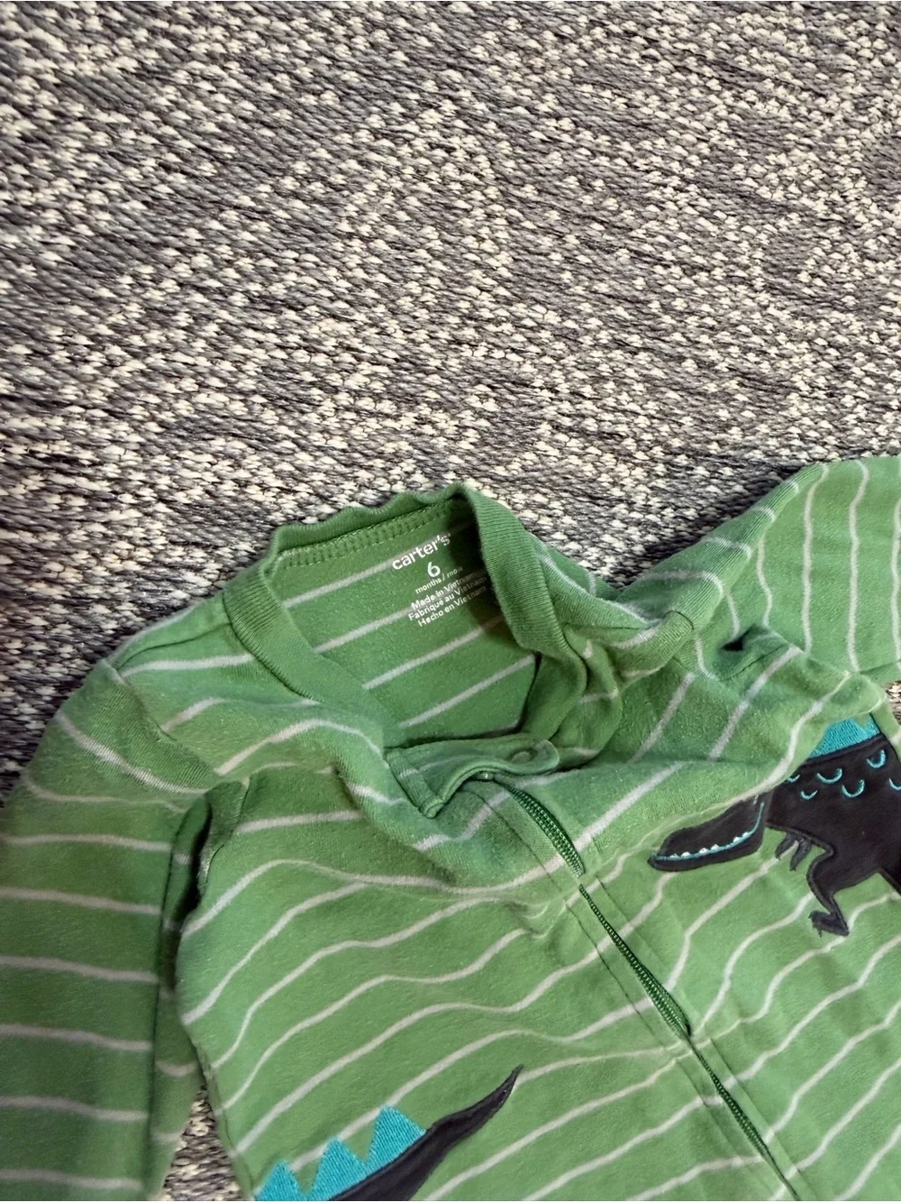 Carter's Baby Boy Footies Sleeper Green Striped Dino Footed One-Piece 6 Months